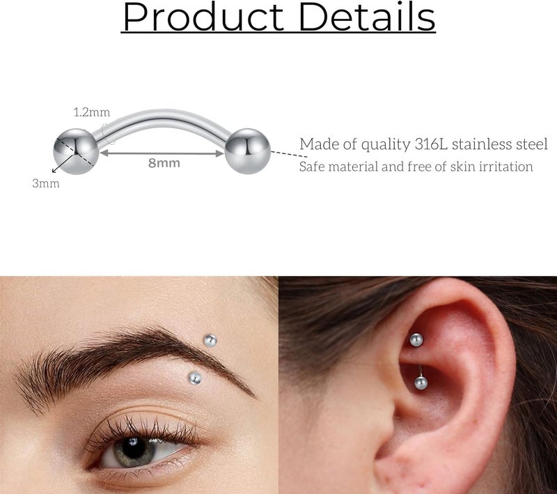FECTAS 10PCS Eyebrow Rook Piercing Jewelry 16G Earrings Vertical Labret Lip Jewelry Curved Barbell Eyebrow Rings Tiny Small Belly Rings Ear Rook Helix Conch Daith Piercing Jewelry - Image 2